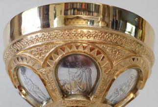 Solid silver gilt antique French Romanesque Chalice with Enamels